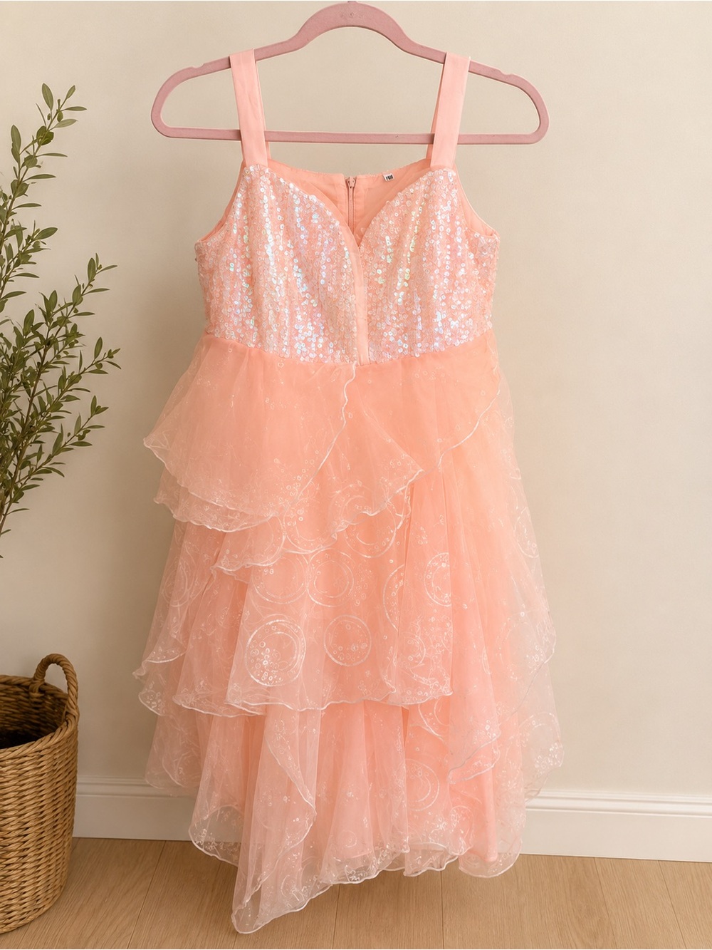 Girls Pink Bubble Tulle Dress Princess Sequins Mesh